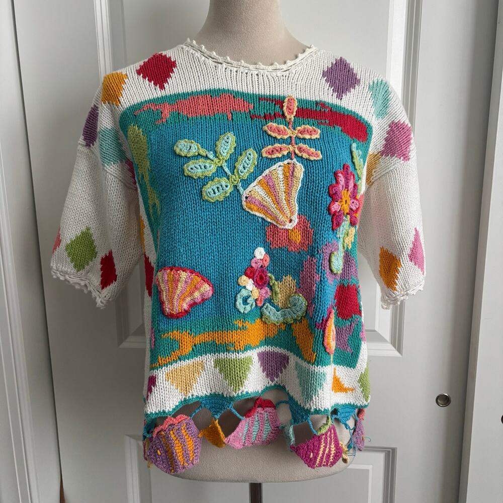 Vintage 90s Jennifer Reed Novelty Knit Sweater M Medium Ocean Shell Fish Cute